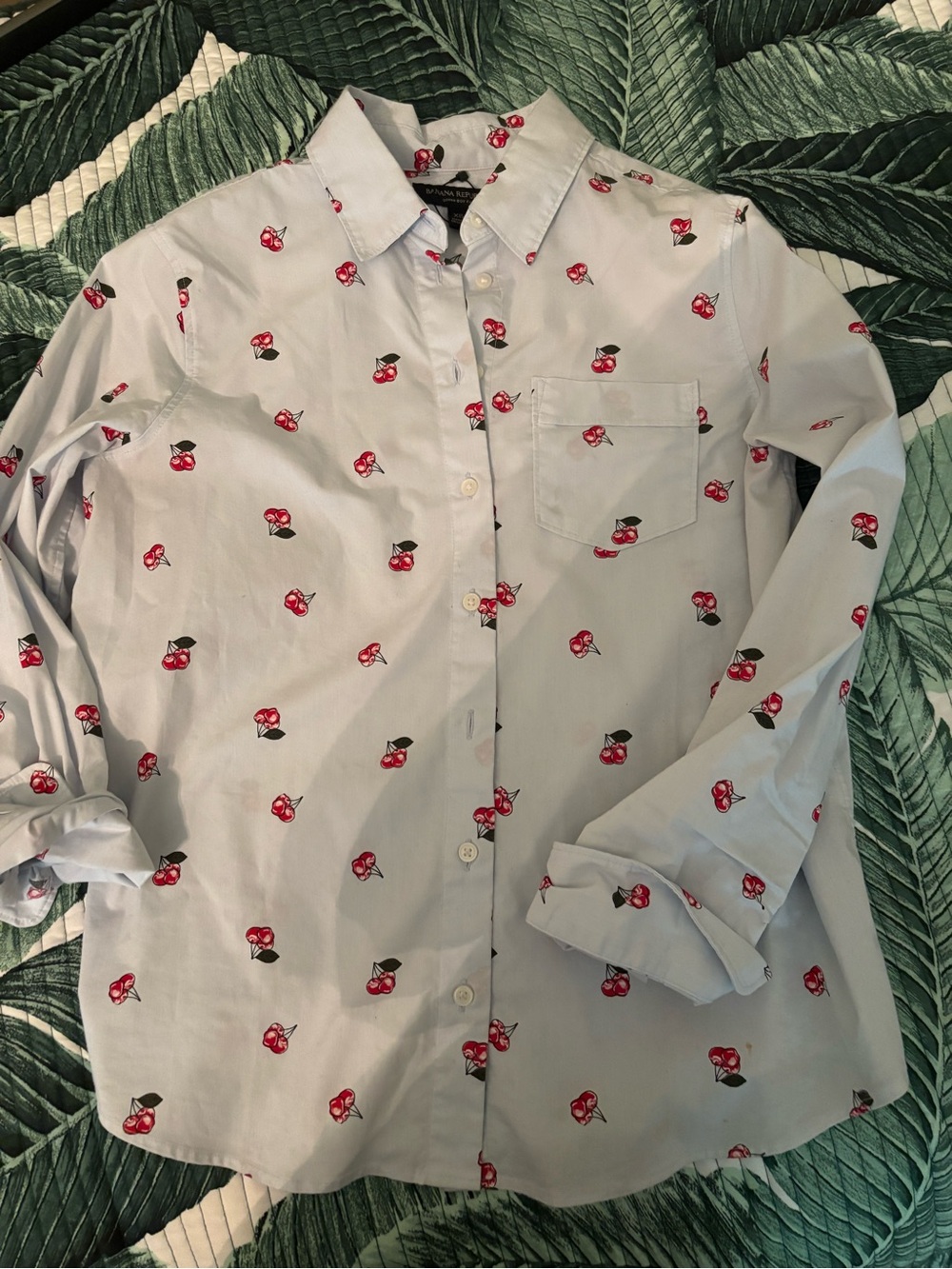 Banana Republic women’s Light Blue Cherry Print Button-Up shirt